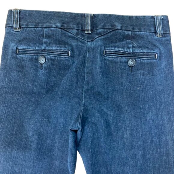 Theory Flare Jeans Low Rise Dark Wash 5 pocket EUC Trouser Style See Note, sz 2 - Picture 5 of 9